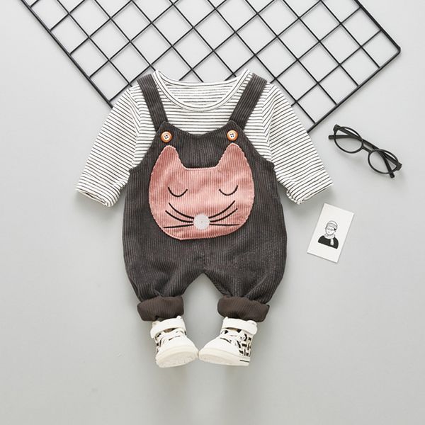 

hylkidhuose 2018 autumn baby girls clothes sets infant clothes suits toddler children stripe t shirt cartoon bib pants costume, White