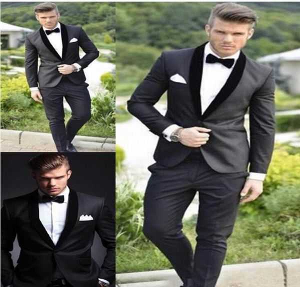 

2018 жених смокинги на заказ темно-серый серый лучший мужчина платок черный ошейник жениха мужчины свадебные костюмы жених, Black;gray