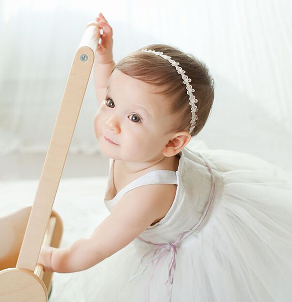 

baby girls headbands headwear princess lace flowers diamond pearl headbands elastic hairbands newborn pgraphy props, Slivery;white