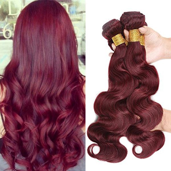 

burgundy brazilian body wave virgin human hair weave 4 bundles wine red 99j peruvian malaysian indian cambodian hair extensions double wefts, Black;brown