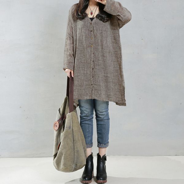 

2018 zanzea summer vintage women buttons down long cardigan solid v neck long sleeve loose casual work shirt blouse party, White