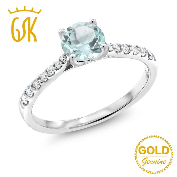 

gemstoneking 0.57 ct round natural sky blue z g/h lab grown diamond 10k white gold wedding engagement ring for women, Golden;silver