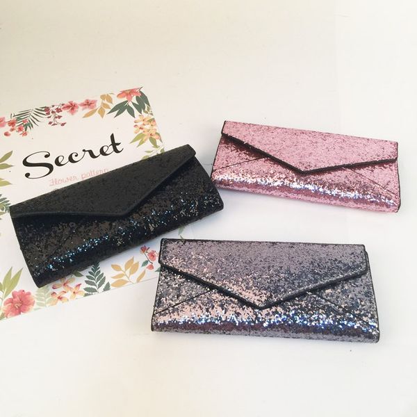

18.5*9cm glitter wallet set wholesale blanks two pieces envelop shining pu clutch 3 colors gift handbag dom106888, Red;black