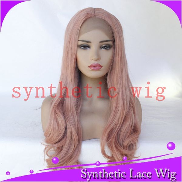 

mhazel длинные волнистые темно-розовый синтетический glueless передний парик шнурка термостойкие волокна для афро-американской женщины, Black