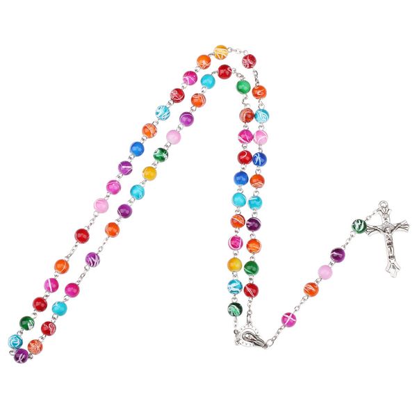 

whole saleningxiang 12pcs/lot catholic rosary cross pendant necklace colorful acrylic beads religious jesus necklace unisex, Silver