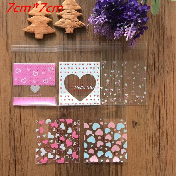

5 styles colorful lovely heart biscuit cake cookie pagaging treat goodie bags wedding party candy gift favour 7*7 100pcs/lot