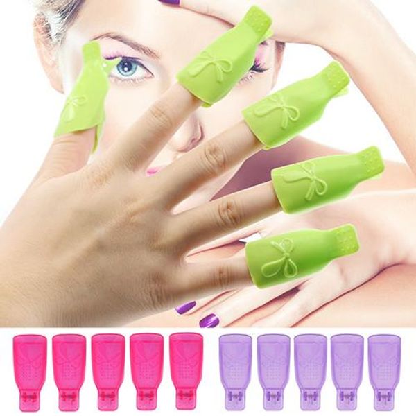 

10pcs bowknot plastic nail art soak off clip cap uv gel polish remover wrap tool, Red;pink