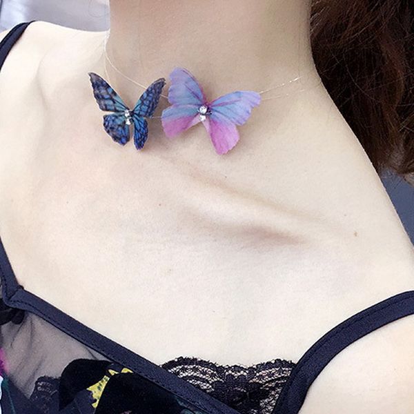 

rainbery transparent invisible fishing line chain choker necklace women butterfly pendant necklaces 2018 jewelry female collares, Golden;silver
