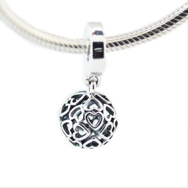 

harmonious hearts hanging charm fashion 925 sterling silver beads diy jewelry fits for pandora bracelets & necklace ing, Black