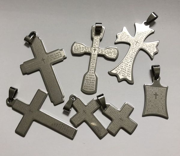 

yqtdmy 7 pcs fashion lord's prayer silver cross stainless steel rock pendant