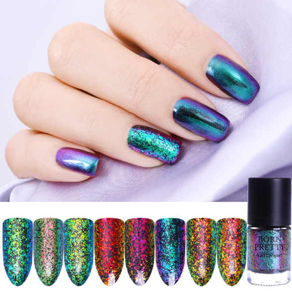 

wholesale new arrival women chameleon nail polish romantic heart fiery love sequins nail lacquer varnish 16 colors, Red;pink
