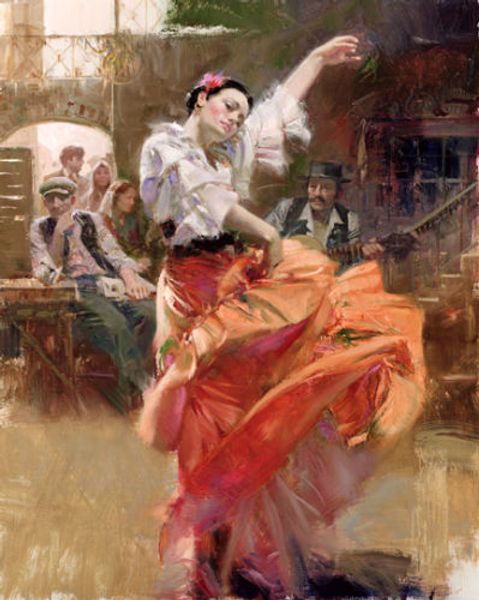 

young dancer flamenco-in-red hand-painted & hd canvas print female portrait art oil painting on canvas multi sizes p306