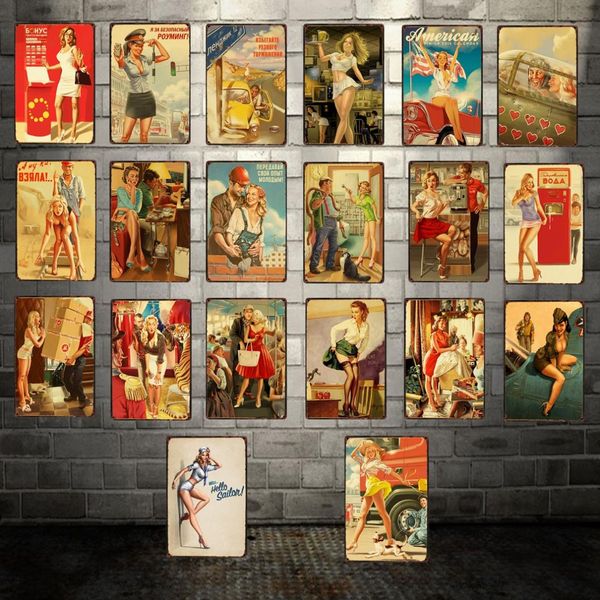 

mike86 ] lady pin up painting tin sign poster art wall decoration house cafe bar home decor mix order 20*30 cm