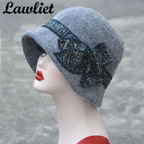 

lawliet flower floppy women winter hat wool fedoras bucket hats gray black gatsby vintage style cloche hats, Blue;gray