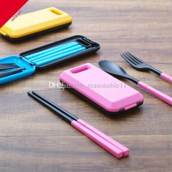 

tableware pinkycolor creative portable three pieces dinner sets plastic chopsticks spoon fork fold combination travel cutlery suit