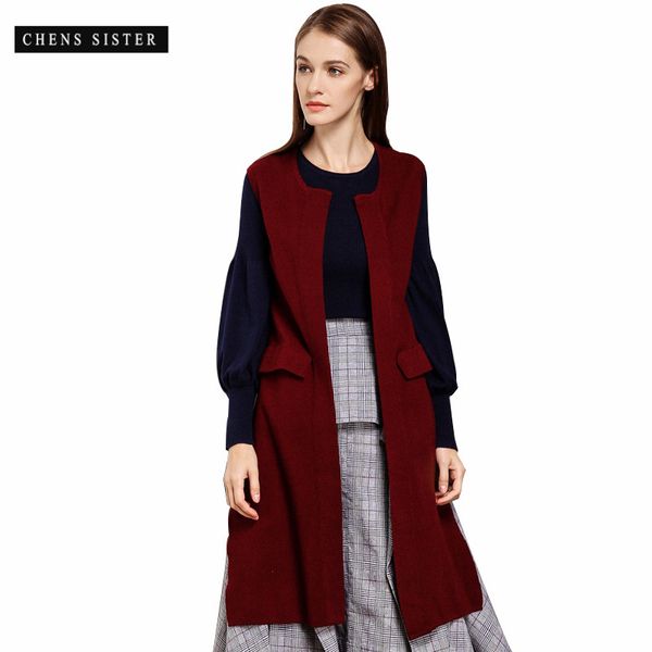 

chens sister] 2018 elegant cardigans sweater vest women's solid color sleeveless open slit front office lady cardigan for women, White;black