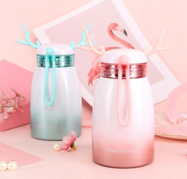 

christmas elk vacuum cups elk antlers thermos bottle portable stainless steel coffee mug thermal water bottle leak-proof drinkware cup 320ml