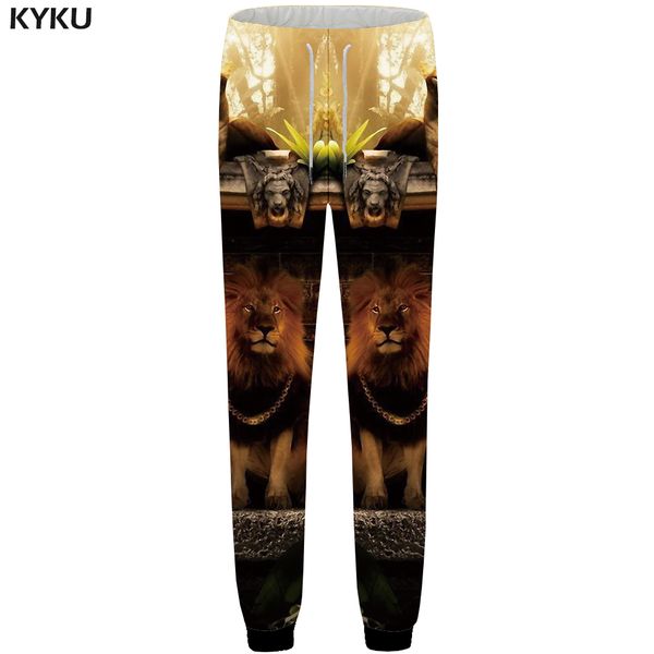

kyku lion pants men forest sweatpants leking 3d print pants joggers sweat straight anime mens trousers new length britches, Black