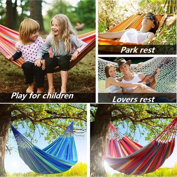 

amazing portable load-bearing garden hammocks hang bed travel camping swing survival outdoor sleeping bags canvas stripe 80x280cm i210