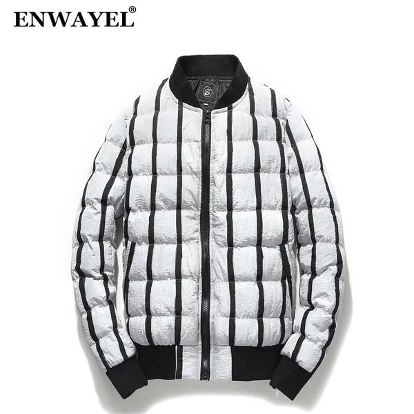 

enwayel 2018 autumn winter new striped jacket men parka quilted padded wadded windbreaker male mens jackets coat parkas overcoat, Black