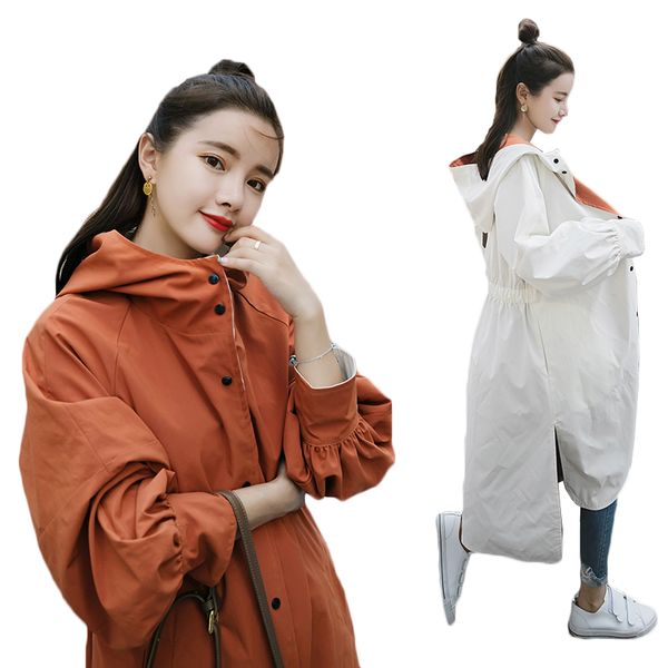

korean on both sides trench coats 2018 spring autumn new long womens windbreakers female casual loose overcoat women hooded coat, Tan;black