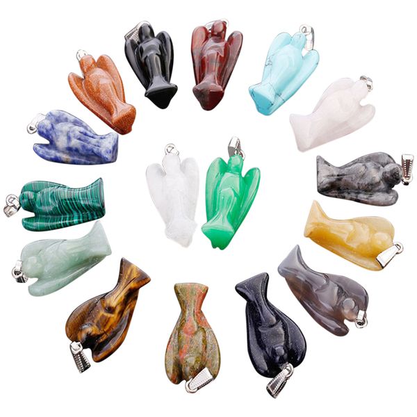 

fashion natural stone engraving angel bead pendant for jewelry making necklace whole about 35mm24mm13mm 7094877, Silver