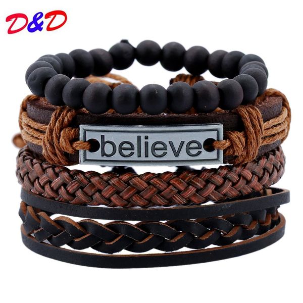 

2017 fashion time-limited boys magnet speed sell through the explosion of believe cowhide leather bracelet men's hand woven, Golden;silver