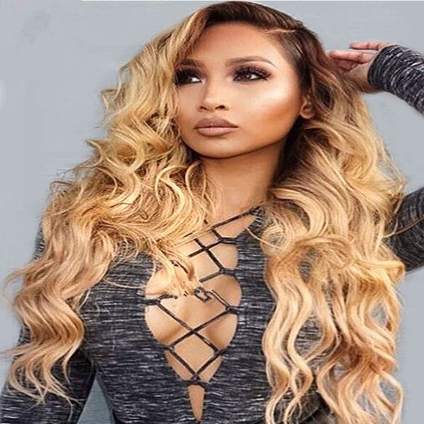 Brazilian Human Hair Glueless Wigs 1b 27 Ombre Body Wave Side Part