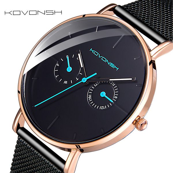 

kovonsh men's watch fashion mesh band belt men watches stainless steel business gentleman watch boys gifts present dropshipping, Slivery;brown