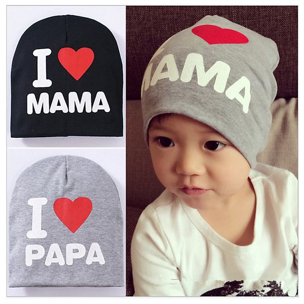 

cute baby warm spring autumn beanies printed i love papa mama knitted hat kids casual skullies accessories children caps bonnet