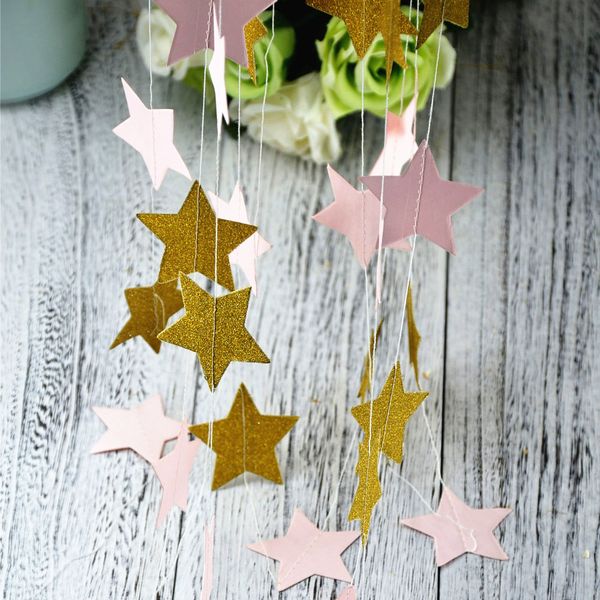 Pink Gold Star Paper Garland For Baby Shower Children Kids