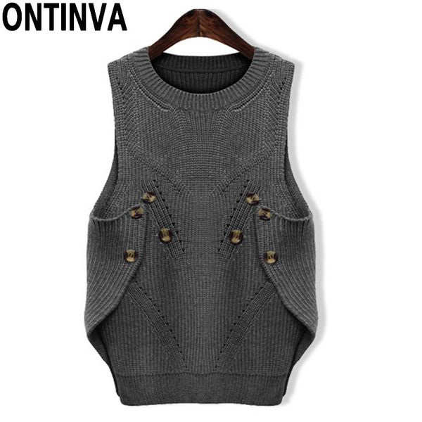 

2018 women side split sweater vest oversized sleeveless knitted waistcoat jumpers with buttons plus size casual pullovers, White;black