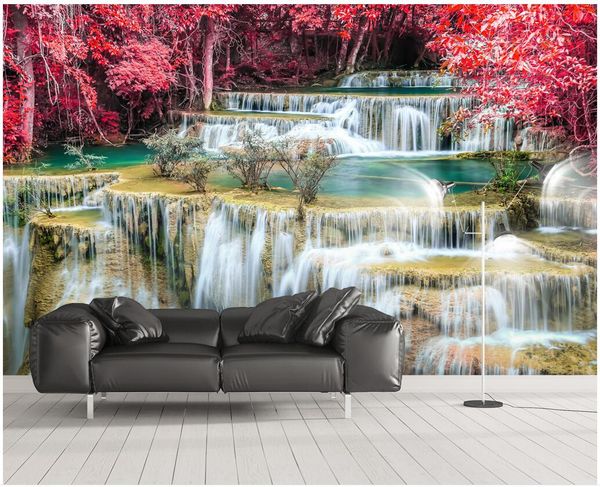 

3d wallpaper on the wall custom p mountain red maple leaf water landscape home improvement living room wallpaper for walls 3 d