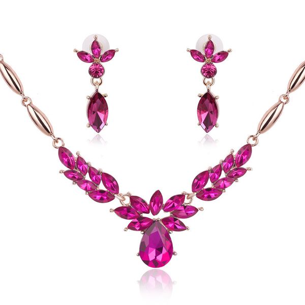 

new wedding band jewelry set for women green red blue zircon flower choker necklace earrings set party gifts xs, Silver