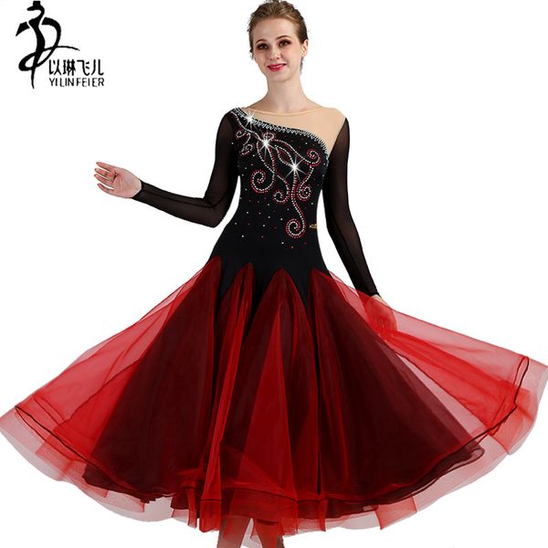 

latin dance competition ballroom dance dresses long sleeve flamenc dancing costumes women red modern waltz tango dancing dress, Black;red