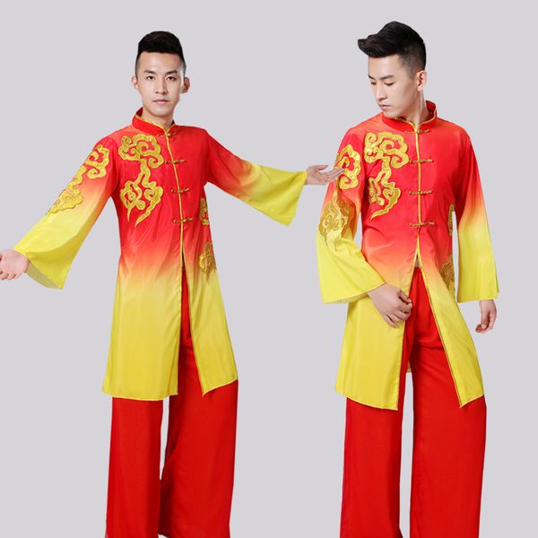 

chinese folk dance customs men stage performance classical show 2018 new national pattern long gongfu hanfu, Black;red