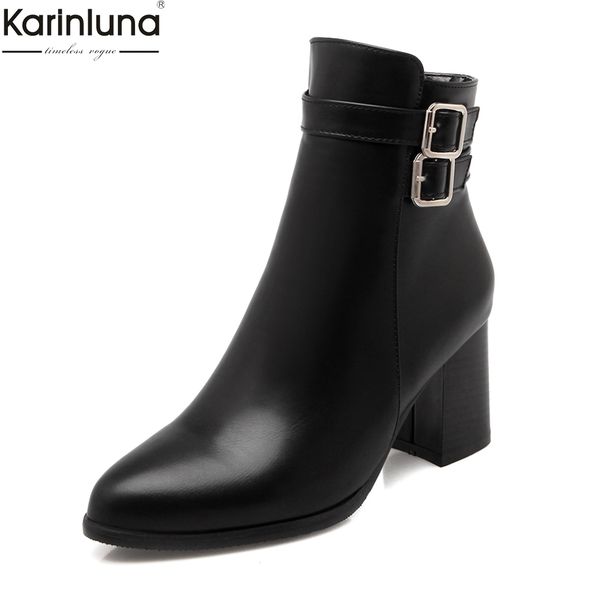 

karinluna new arrivals dropship big size 33-43 high heels ankle boots women shoes woman elegant pointed toe boots shoes woman, Black