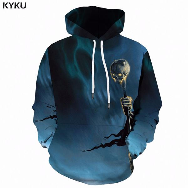 

kyku 3d skull hoodies men sweatshirt punk 3d print hoodie anime clothes scepter hip hop mens clothing new streetwear, Black