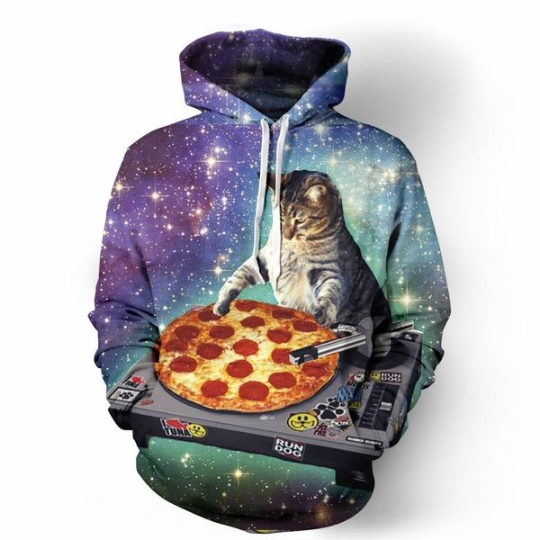 

new arrrval fashion men/women anime dj cat funny 3d printed pizza space crewneck sweatshirt hoodies fashion casual hoodies h175, Black
