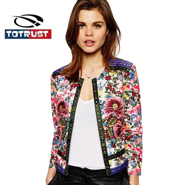 

totrust floral embroidery jacket coat women 2018 new lady vintage thin padded cardigan women short coats outwear basic jackets, Black;brown