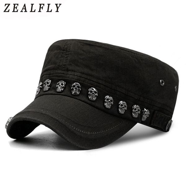 

hip hop skull flat hats punk rivet ring men army hat cool woman casual baseball cap brand fitted hats 2017 new, Blue;gray