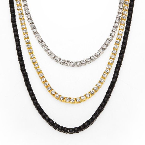 

hip hop gold chain 1 row 5mm round cut tennis necklace chain 24inch mens punk iced out rhinestone necklace, Silver
