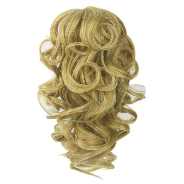 

soloowigs bouncy curly artificial hairpieces medium length claw in ponytails 8 color for choose, Black