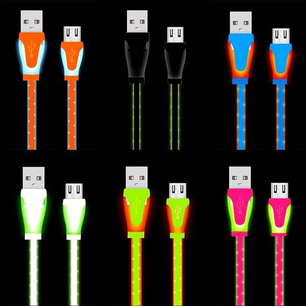 

Vi ible led light micro u b cable 1m 3ft flat noodle candy color u b cable for am ung 6 7 edge note 2 4 htc android phone
