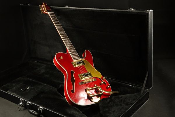 

Shipping emi hollow body bridge mettalic red tele electric guitar gold hardware gold pickguard