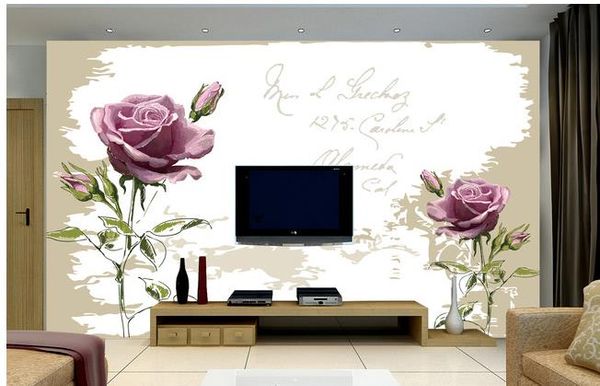 

красивая ручная роспись трехмерная роза современный минималистский европейский тв фон стены