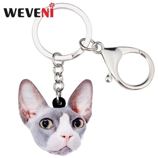 

weveni statement acrylic cartoon hairless sphynx key chains keychains rings jewelry for women girls handbag purse charms animal, Silver