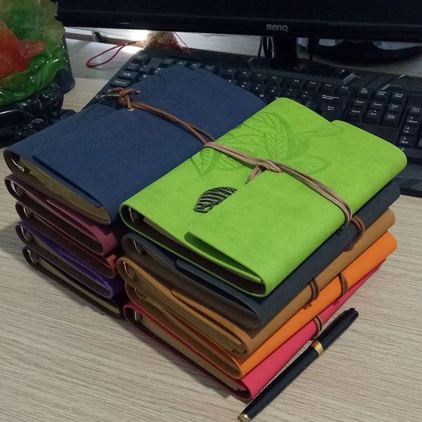 

new vintage notebook kraft paper 80 sheets 7 inch skechbook leather diary drawing skech notepad office school supplies gift, Purple;pink