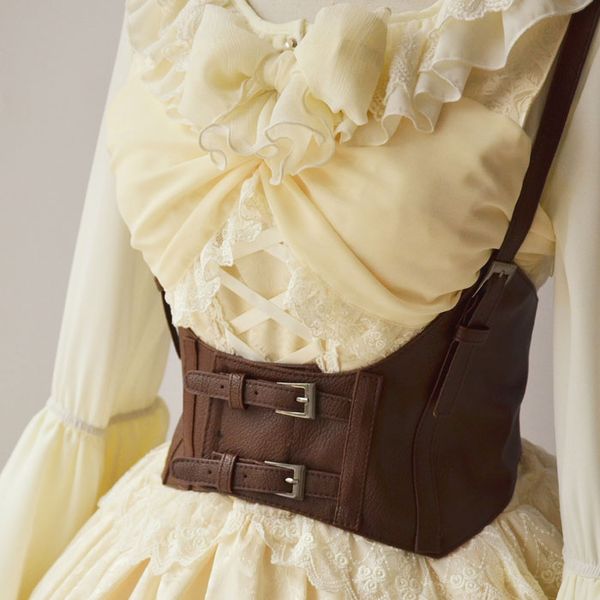 

vintage women's corset vest steampunk strechy waistcoat wide cincher with buckle, Black;brown