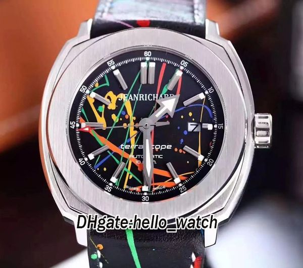 

High Quality JeanRichard Terrascope 60500-11-606SFK6A Steel Case Black Dial Graffiti Automatic Mens Watch Leather Sapphire Glass With Box
